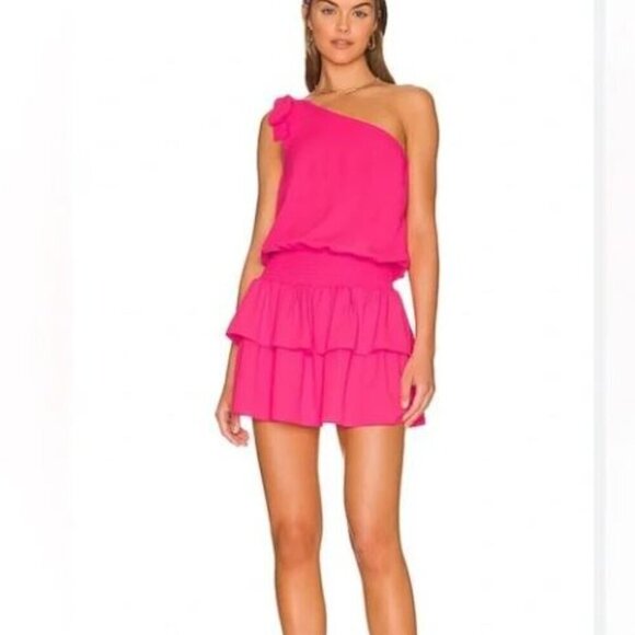 Amanda Uprichard Mckinley Barbie Pink One Shoulder Ruffle Tiered Dress Small - Picture 2 of 12